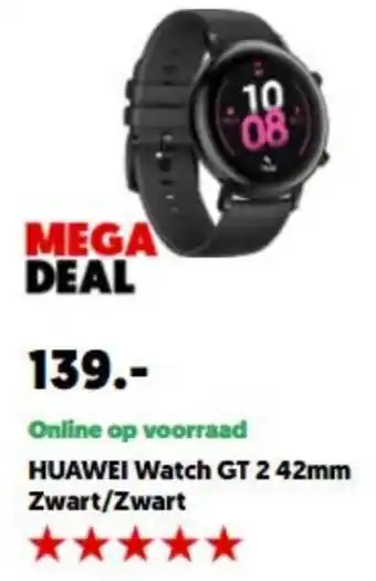 MediaMarkt Huawei Watch GT 2 42mm Zwart/Zwart aanbieding