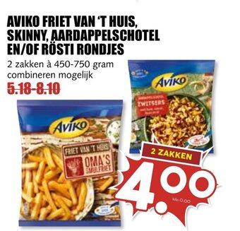 De Boerenschuur AVIKO FRIET VAN 'T HUIS, SKINNY, AARDAPPELSCHOTEL EN/OF RÖSTI RONDJES  450-750g aanbieding