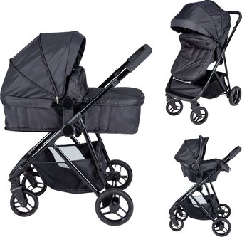 Bol.com Bebies first combi 3 in 1 kinderwagen optima- zwart - inc. reiswieg, zitting & autostoel aanbieding