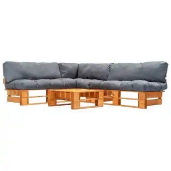 fonQ Vidaxl 4-delige loungeset pallet met grijze kussens hout aanbieding