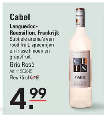 Sligro Cabel Languedoc-Roussillon, Frankrijk  Gris Rosé Art.nr. 503045 Fles 75 cl aanbieding