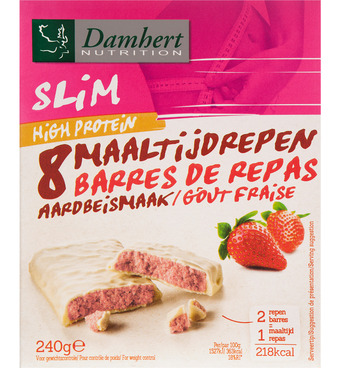 Drogisterij.net Damhert afslank proteinereep witte chocolade & aardbei (240g) aanbieding