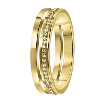 Bol.com Lucardi dames ring goldplated 2rij met light colorado - ring - cadeau - staal - goudkleurig aanbieding