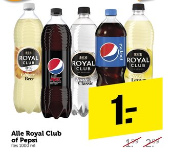 Coop Alle Royal Club of Pepsi fles 1000 ml aanbieding