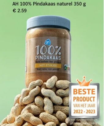 Albert Heijn Ah 100% pindakaas naturel 350 g aanbieding