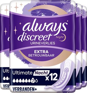 Bol.com Always discreet verband voor urineverlies - plus ultimate night - voordeelverpakking 4 x 12 stuks aanbieding