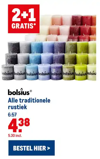 Makro Bolsius Alle traditionele rustiek 2+1 aanbieding