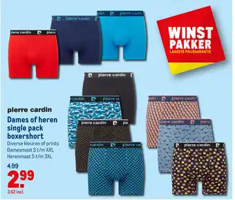 Makro Pierre Cardin Dames of heren single pack boxershort dames S-XXL/heren S-3XL aanbieding