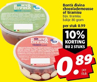 Boni Bontà divina chocolademousse of tiramisu bijv. tiramisu bakje 80 gram aanbieding