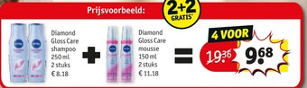 Kruidvat Diamond Gloss Care shampoo 250 ml + Diamond Gloss Care mousse 150ml aanbieding