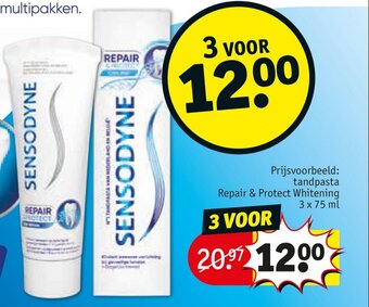 Kruidvat SENSODYNE tandpasta Repair & Protect Whitening 3 x 75 ml aanbieding