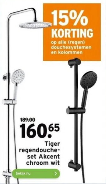 GAMMA Tiger regendouche-set Akcent chroom wit aanbieding