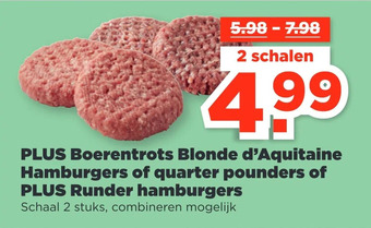 PLUS Plus boerentrots blonde d'aquitaine hamburgers of quarter pounders of plus runder hamburgers aanbieding