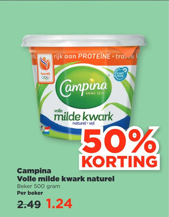 PLUS Campina volle milde kwark naturel aanbieding