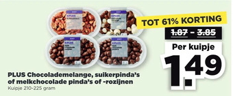 PLUS Plus chocolademelange, suikerpinda's of melkchocolade pinda's of -rozijnen aanbieding