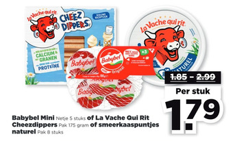 PLUS Babybel mini of la vache qui rit cheezdippers of smeerkaaspuntjes aanbieding