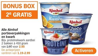 Albert Heijn Alle Almhof portieverpakkingen en kwark 450g aanbieding