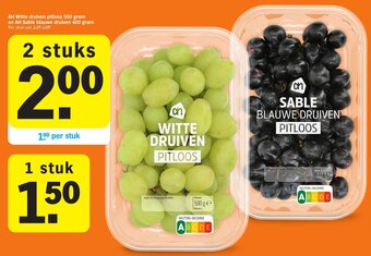 Albert Heijn AH Witte druiven pitloos 500 gram en AH Sable blauwe druiven 400 gram aanbieding