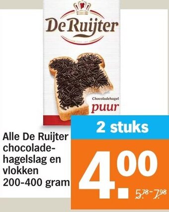 Albert Heijn Alle De Ruijter chocolade-hagelslag en vlokken 200-400 gram aanbieding