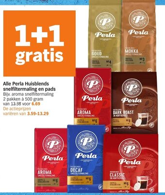 Albert Heijn Alle Perla Huisblends snelfiltermaling en pads 500g aanbieding