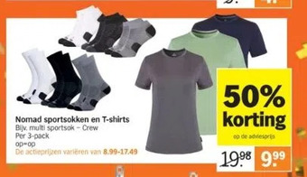 Albert Heijn Nomad sportsokken en t-shirts bijv. multi sportsok - crew aanbieding