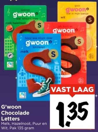 Vomar Voordeelmarkt G'woon Chocolade Letters 135g aanbieding