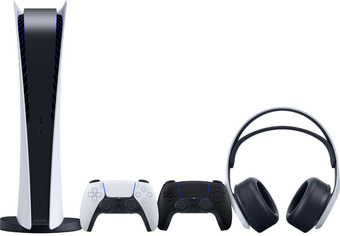 Coolblue Playstation 5 digital edition + extra controller zwart + 3d pulse gaming headset aanbieding