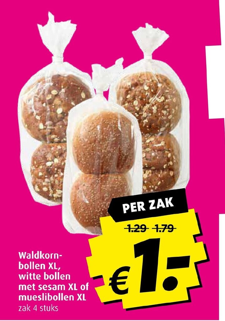 Waldkornbollen XL, witte bollen met sesam XL of mueslibollen XL zak 4
