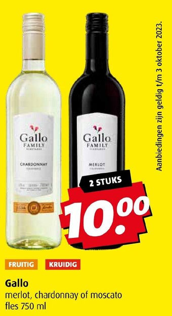 Boni Gallo merlot, chardonnay of moscato fles 750 ml 2 stuks aanbieding