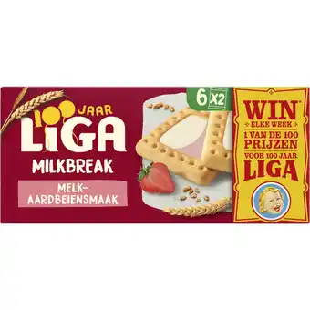 Dekamarkt Liga milkbreak melk aardbei 6 x 2 stuks aanbieding