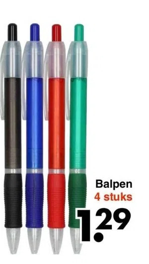 Wibra Balpen 4 stuks aanbieding