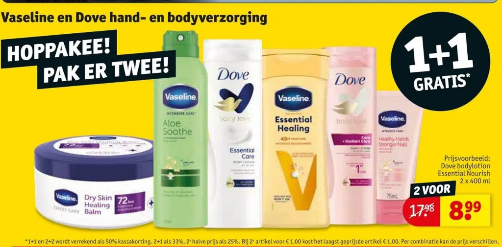 Prijsvoorbeeld dove bodylotion essential nourish 2 x 400 ml aanbieding