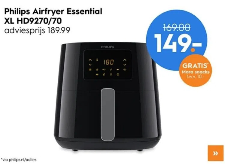 Philips airfryer essential xl hd9270/70 aanbieding bij Blokker