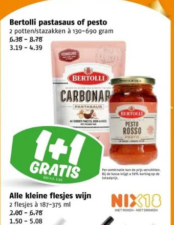 Poiesz Bertolli pastasaus of pesto 2 potten/stazakken à 130-690 gram aanbieding