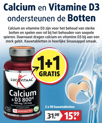 Lucovitaal Calcium en vitamine d3 ondersteunen de botten aanbieding