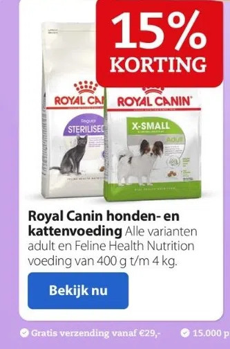 Pets Place Royal canin honden- en kattenvoeding alle varianten adult en feline health nutrition voeding van 400 g t/m 4 kg. aanbieding