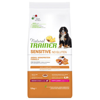 Zooplus 12kg sensitive no gluten puppy & junior medium/maxi zalm naturel trainer aanbieding