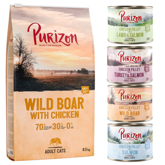 Zooplus 2 x 6,5 kg purizon droogvoer + 6 x 200 g purizon natvoer mix gratis - adult wild zwijn & kip aanbieding
