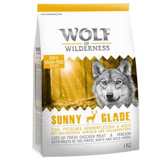 Zooplus 1kg sunny glade met hert wolf of wilderness hondenvoer aanbieding