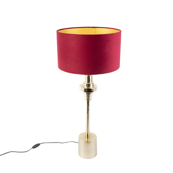 Lampenlicht.nl Art deco tafellamp met velours kap rood 35 cm - diverso aanbieding