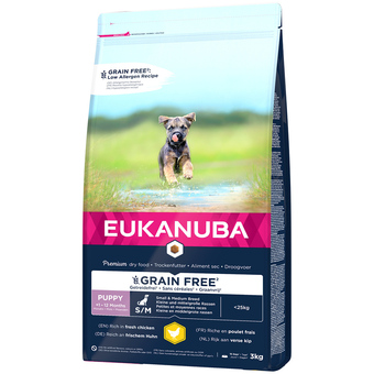 Zooplus 3kg eukanuba grain free puppy small / medium breed kip hondenvoer droog aanbieding