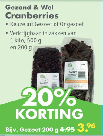 Gezond & Wel Gezond & wel cranberries aanbieding