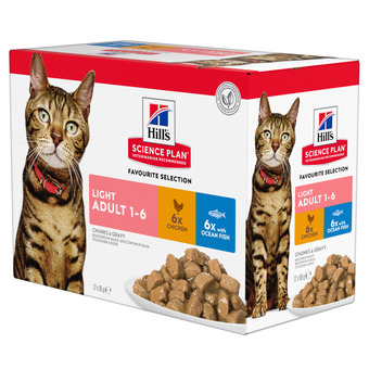 Zooplus 48x85g feline adult light maaltijdzakjes vis selectie hill's science plan kattenvoer aanbieding