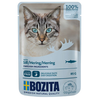 Zooplus 24x85g stukjes in saus pouch haring bozita kattenvoer aanbieding