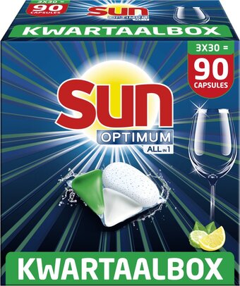 Bol.com Sun optimum all-in 1 lemon capsules – 90 vaatwastabletten – kwartaalbox aanbieding