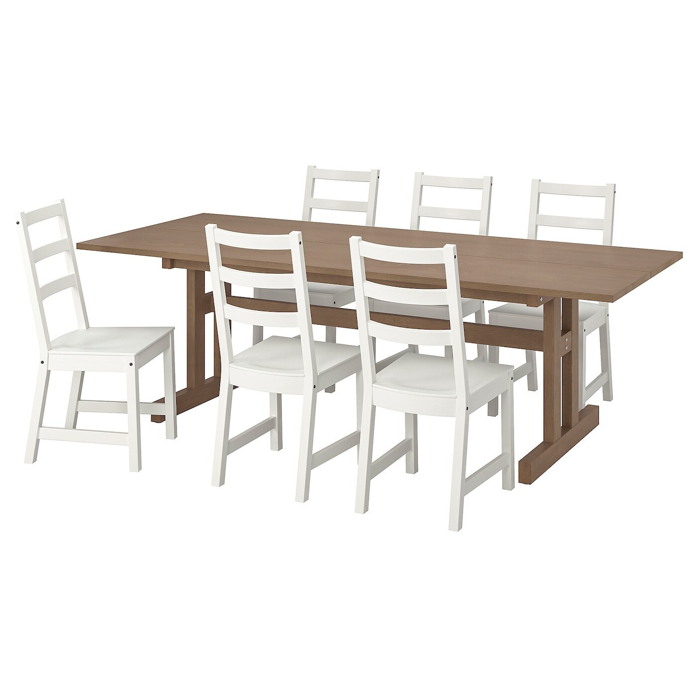 IKEA Klimpfjäll / nordviken tafel met 6 stoelen, grijsbruin/wit, 240x95 cm aanbieding