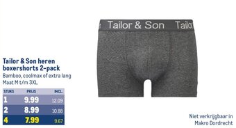 Makro Tailor & Son heren boxershorts 2-pack aanbieding