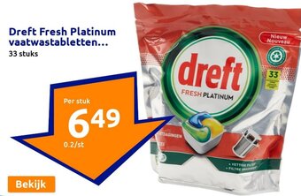 Action Dreft Fresh Platinum vaatwastabletten 33 stuks aanbieding
