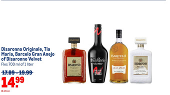 Makro Disaronno originale, tia maria, barcelo gran anejo of disaronno velvet aanbieding