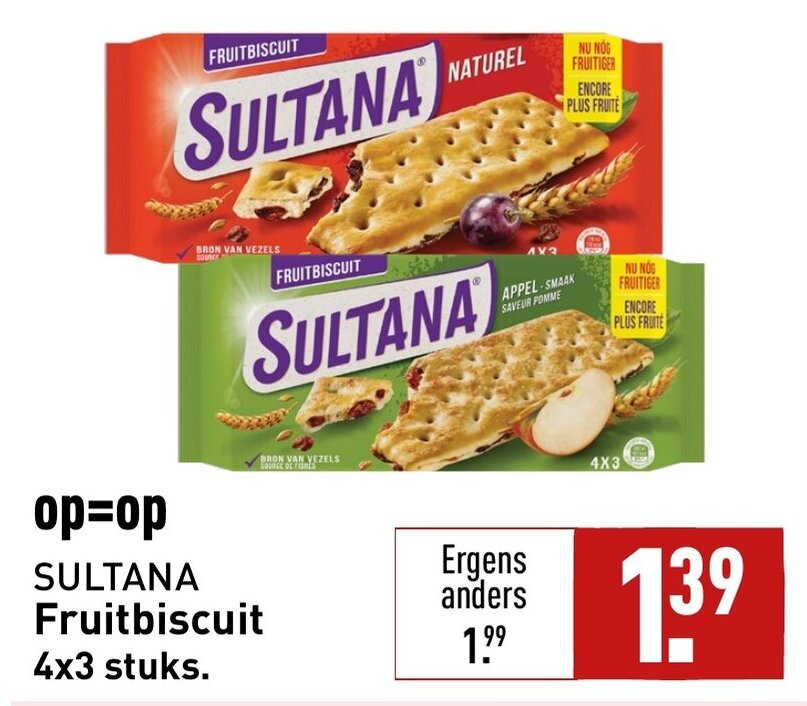 SULTANA Fruitbiscuit 4x3 stuks. aanbieding bij ALDI